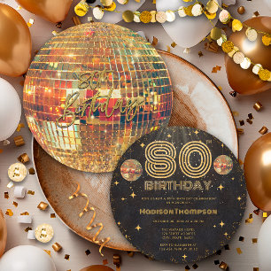 Schwarze Goldene Disco-Kugel zum 80. Geburtstag Einladung