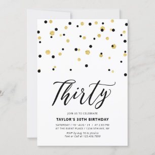 Schwarze & goldene einfache Dreißig 30. Geburtstag Einladung