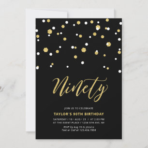 Schwarze & goldene einfache Neunzig 90. Geburtstag Einladung