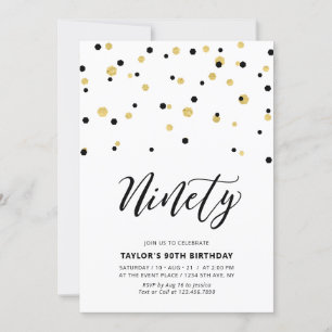 Schwarze & goldene einfache Neunzig 90. Geburtstag Einladung