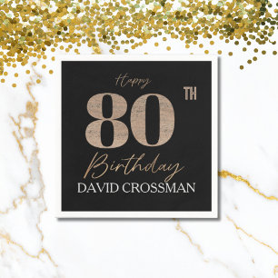 Schwarze & goldene elegante Glitter 80. Geburtstag Serviette