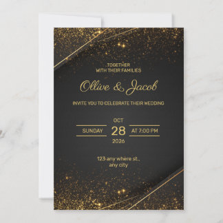 Schwarze & Goldene Elegante Hochzeitseinladung Einladung