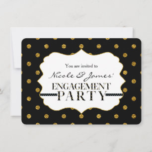Schwarze & Goldene Faux-Polka-Punkte-Hochzeits-Ein Einladung