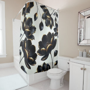 Schwarze & goldene florale Beige elegante dunkle S Duschvorhang