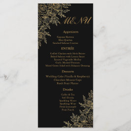 Schwarze Goldene Florale Glam Hochzeitsempfangs-Sp Menükarte