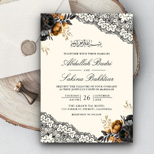 Schwarze Goldene Florale Lace Cream Muslimische Ho Einladung