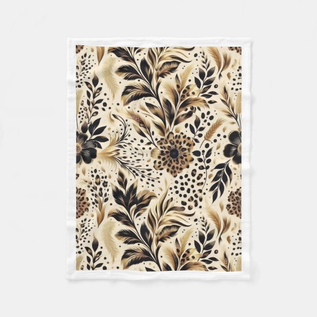 Schwarze Goldene Florale Leoparden Muster Fleece D (Vorderseite)