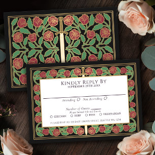 Schwarze Goldene Floralschwert Königliche Hochzeit RSVP Karte