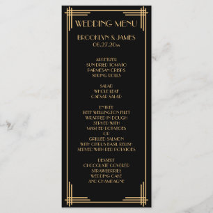 Schwarze Goldene Gatsby Art Deco Hochzeitsmenükart Menükarte