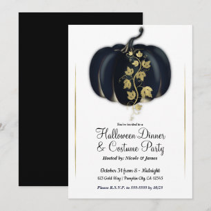 Schwarze & Goldene Glamour-Kürbis-Halloween-Dinner Einladung