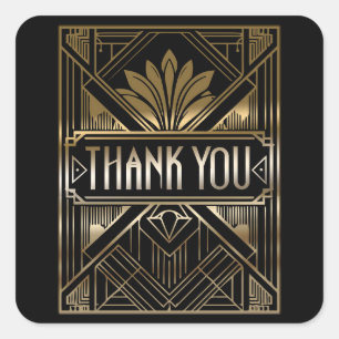 Schwarze & goldene glamouröse Art Deco Hochzeit Quadratischer Aufkleber