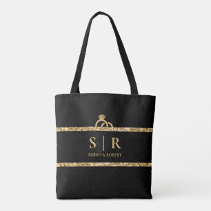Schwarze & goldene Glitter-Monogramm-Hochzeit