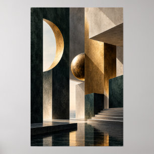 Schwarze Goldene Halbmond- und Kugel-Architekturwa Poster