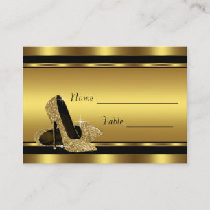 Schwarze goldene High Heel Schuh Tisch Sitzkarten Platzkarte