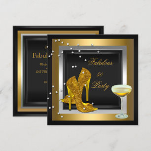 Schwarze Goldene High Heels Champagner Geburtstags Einladung