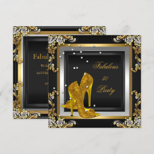 Schwarze Goldene High Heels Damen Geburtstagsfeier Einladung