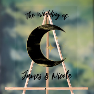 Schwarze & Goldene Himmelskörper Mond Sterne Hochz Acrylschild