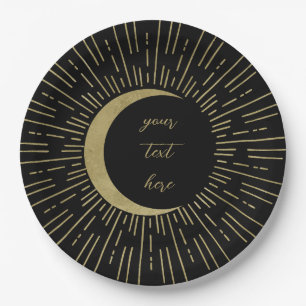 Schwarze & Goldene Himmelssonne Mond Hochzeit Pappteller