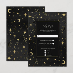 Schwarze & Goldene Himmlische Mond Sterne Hochzeit RSVP Karte