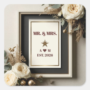 Schwarze Goldene Hochzeit Elegante Ecken Quadratischer Aufkleber