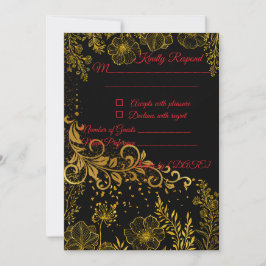 Schwarze & Goldene Hochzeits-RSVP-Karte | Elegant Einladung