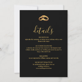 Schwarze Goldene Hochzeitsdetails Karte
