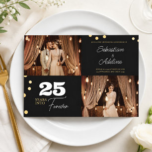 Schwarze & goldene Hochzeitsjubiläums-Fotocollage Einladung