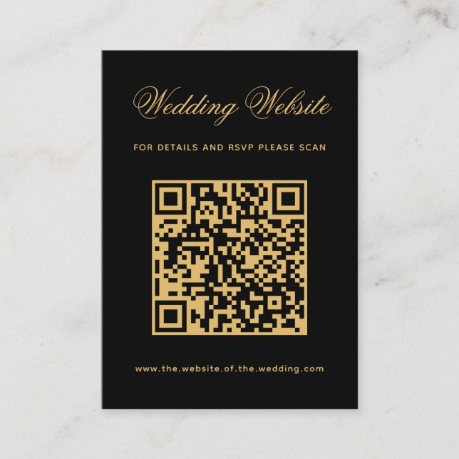 Schwarze & Goldene Hochzeitswebsite QR-Code Einfac Begleitkarte (Vorderseite)