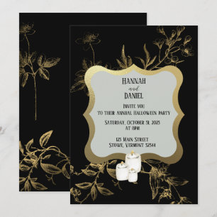 Schwarze & Goldene Kerzen Halloween-Party Einladung