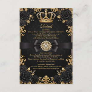 Schwarze Goldene Königskrone Elegante Hochzeit Begleitkarte