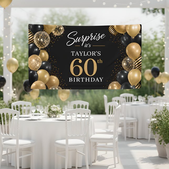 Schwarze Goldene Luftballons 60. Geburtstag Banner (Von Creator hochgeladen)