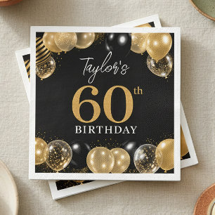 Schwarze Goldene Luftballons 60. Geburtstag Serviette