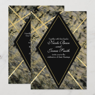 Schwarze & goldene Marmor Glamour Hochzeitseinladu Einladung