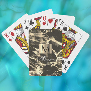 Schwarze & Goldene Marmor Gold Box, Name & Monogra Spielkarten