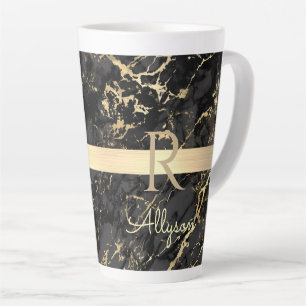 Schwarze/goldene Marmor-Goldbarren, DIY-Name/Monog Milchtasse