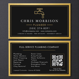 Schwarze goldene metallische QR-Code Visitenkarte 