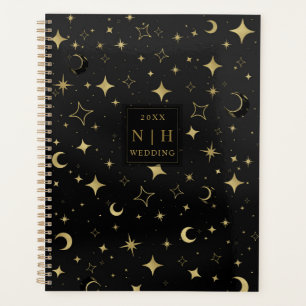 Schwarze & Goldene Moderne Himmlische Mond Sterne Planer