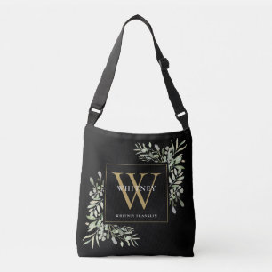 Schwarze goldene Monogramm-Aquarellgrün Tragetaschen Mit Langen Trägern