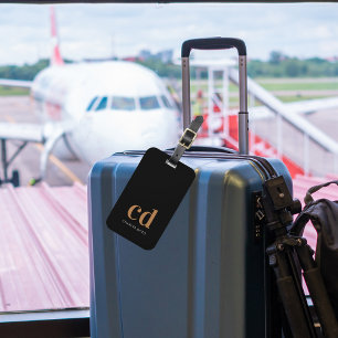 Schwarze goldene Monogramm-Initialen elegant, mode Gepäckanhänger