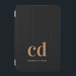 Schwarze goldene Monogramm-Initialen elegant, mode iPad Mini Hülle<br><div class="desc">Schwarzer Hintergrund,  goldfarbener und weißer Text. Personalisieren und fügen Sie Ihre Monogramm-Initialen und einen Namen hinzu. Golden-weiße Buchstaben. Für ihn und sie.</div>