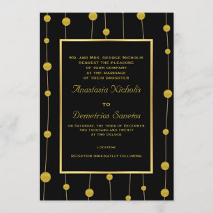 Schwarze, goldene Perlen und Rahmen moderne Hochze Einladung