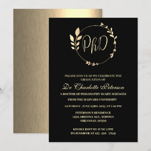 Schwarze & Goldene PHD-Doktorpromotion Einladung