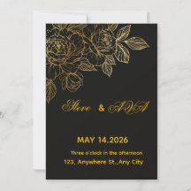 Schwarze & Goldene Romantische Hochzeitseinladung 