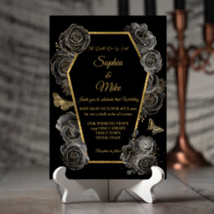 Schwarze & goldene Rosen Sarg gotische elegante Ho Einladung