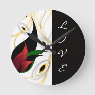 Schwarze, goldene, rote und grüne abstrakte Orname Runde Wanduhr