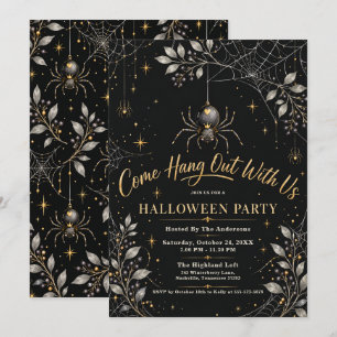 Schwarze Goldene Spinne Halloween-Party Einladung
