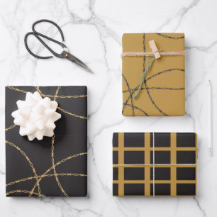Schwarze Goldene Stachelluxus Geschenkpapier Set