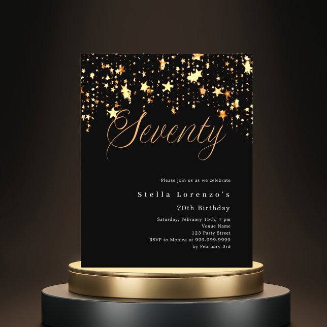 Schwarze goldene Sterne Budget Einladung zum 70. G (Von Creator hochgeladen)