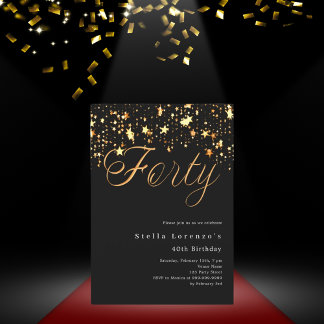 Schwarze goldene Sterne elegant 40. Geburtstag Lux Einladung