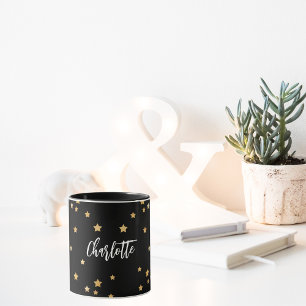 Schwarze goldene Sterne Tasse